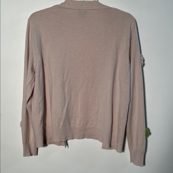 AAEDA Cottage Multi Color Crochet Flower Applique Open Front Lt Beige Cardigan L - Picture 2 of 16